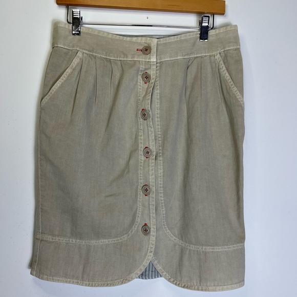 Anthropologie Hei Hei Button Front Skirt Sz 8 Beige Cotton Casual Cottagecore - Picture 7 of 11
